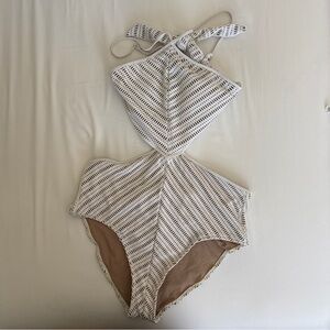 Bar III White crochet cut out monokini Swimsuit size L